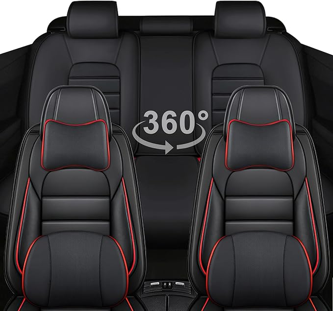 AREKA 5 Car Seat Covers for Subaru Crosstrek 2016-2026 Breathable Leather,Waterproof Car Seat Protectors with Comfort Headrest Pillows,Automotive Vehicle Cushion with Storage Pockets (Luxury,Redline)