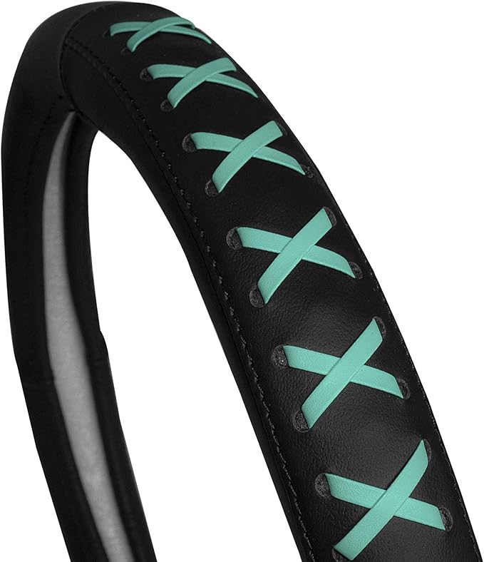 FH Group Universal Fit 15 Inch Genuine Leather with Lace-Up Detailing Steering Wheel Cover fits Most Cars, SUVs Mint