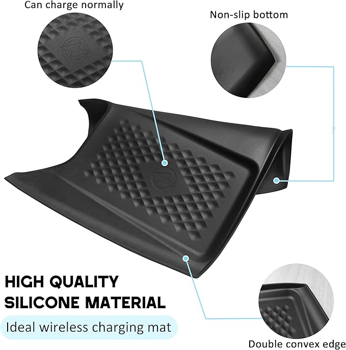 Wireless Charging Non-Slip Mat for Grand Highlander 2024 2025 2026 Black Silicone Protective Pad Center Console Phone Charger Pad Liners Anti-Scratch Waterproof Interior Accessories