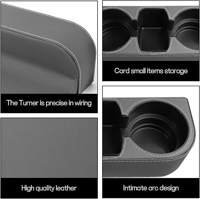 Car Cup Holder, Multifunctional Auto Drink Holder Gap Filler Storage Box, Leather Car Seat Organizer with Cup Holder, Universal Vehicle Front Seat Organizer for Bottle Phone (Gray)