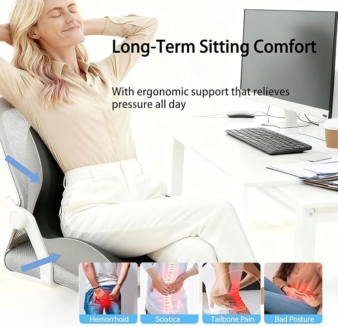Seat Cushion for Truck Driver | Office Chair Seat Cushions for Office Chair with L-Shaped Ergonomic Design | Memory Foam Chair Cushion for Long Sitting Office Worker