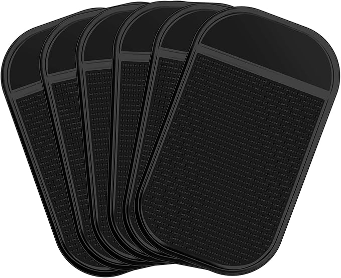 Car Dashboard Non Slip Mat, Anti-Slide Sticky Gel Dashboard Pad 5.5 x 3 Inch Multi Sticky Mat for Radar Detector, Cell Phone, Keys, Mirrors, GPS, Coins (6 Pack Black)