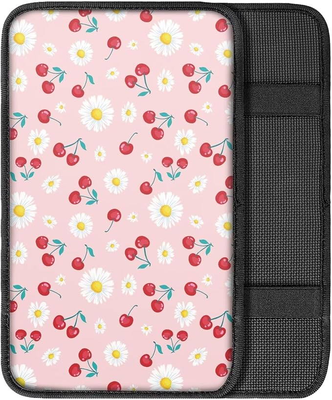 Mintutlipy Pink Cherry Automotive Center Console Cover Storage Box Mat Car Accessories Decoration Waterproof Car Armrest Protector