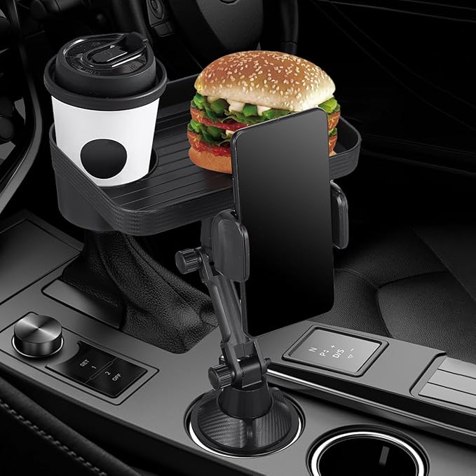Car Cup Holder Tray - Car Trays for Eating, 3-in-1 Adjustable Swivel CAR Food Tray, Universal Vehicle Cup Holder Expander Drink Stand for Food, Phone - SUV Truck Road Trip Essentials