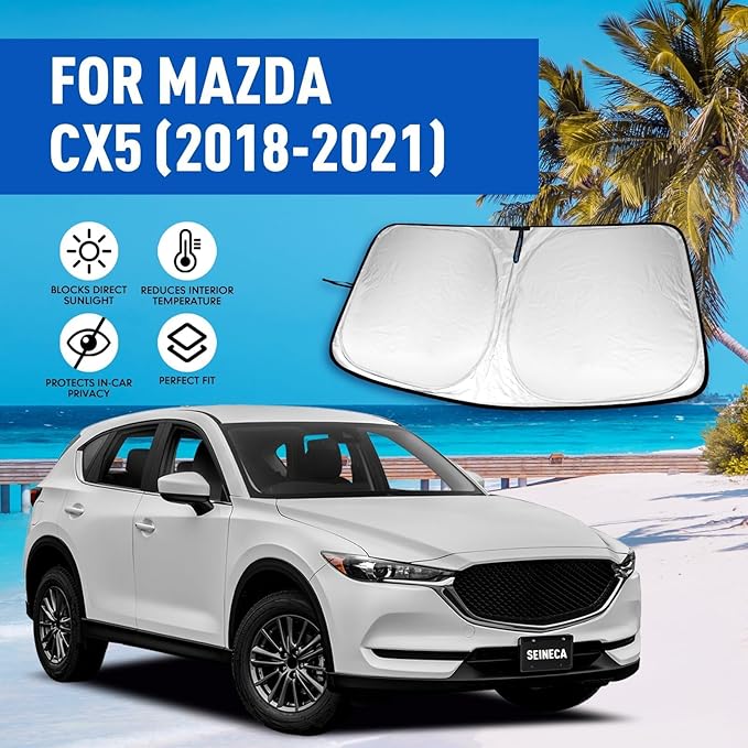 Car Windshield Sunshade for Mazda CX-5 (2018-2021) Foldable Front Window Sun Shade with Storage Bag,Heat Insulation Interior Sun Visor SUV Protection Block UV Rays,Cool Automotive Accessories