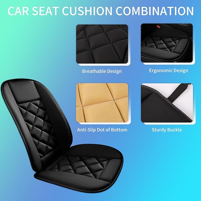 Chezope Car Seat Cushion with Back Support Pillow, Car Seat Cushion for Long Driving, Breathable Car Seat Protector, 1.2'' Thick Memory Foam Design for Pain Relief, Seat Pad for Car SUV Truck (Black)