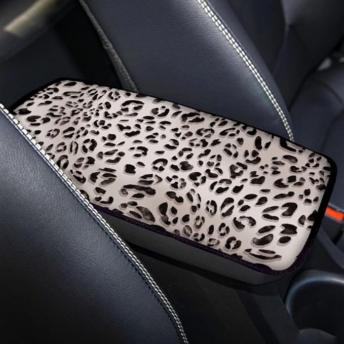 Beige Leopard Print Center Console Cover,Universal Arm Rest Cover for Car,Washable and Lightweight
