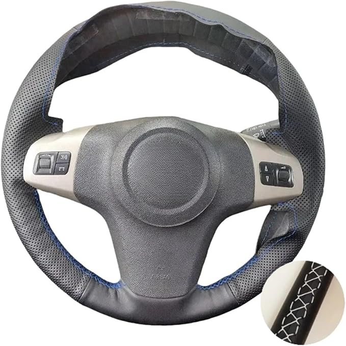 PU Leather Car Steering Wheel Cover for 2009-2017 Corsa (D) & Corsa (D) (3-Spoke) - Enhanced Grip & Comfort(White Thread)