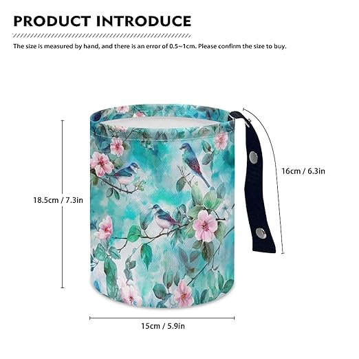 Green Hummingbird Car Trash Bin Garbage Can Leak Proof Waste Basket Container Bag Bin Portable Cup Holder Organizer with Strap Universal Storage Bag Box for Auto, Car, Camping, Travelling