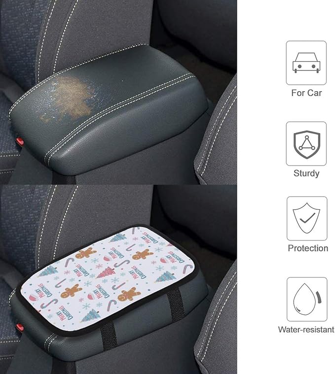 PPIKTC Car Armrest Cover Pink Christmas, Universal Fit Comfortable Soft Cover, Handrail Box Cushion for Most Vehicle