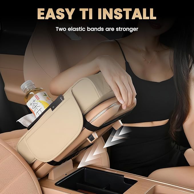 LEIWOOR Car Center Console Armrest Pillow, Booster Cushion with Cup Holder & Phone Holder Universal for Most Car Interior Accessories(Beige, Large)
