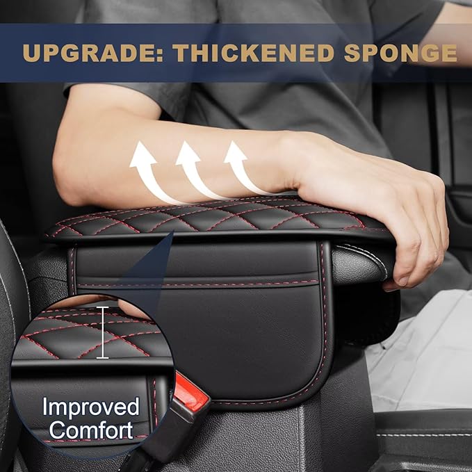 YORKNEIC Center Console Cover Fit for Ford Focus: Middle Console Cover with 2 Storage Pocket,Faux Leather Waterproof Anti-Scratch Car Armrest Cover Protector(Black&Redline)