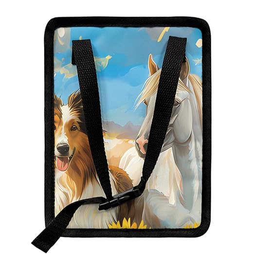 Rustic Style Collie Horse Car Garbage Container, Artistic Vehicle Trash Bin for Animal Lovers Leak-Proof Zipper Design for Back Seat