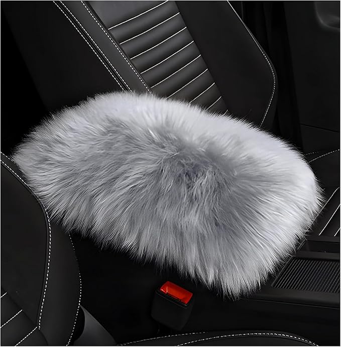 Furry Car Center Console Cover Pad, 11.8"×7.9" Auto Fluffy Plush Center Armrest Protective Cover, Comfortable Fuzzy Armrest Seat Box Protector Cushion for Cars Trucks SUVs (Light Gray)