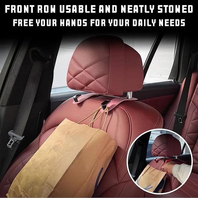 2PCS Car Headrest Hook, Leather Automotive Back Seat Hanger Holder Hooks Storage Organizer for Purse Drink Grocery Bag Coat Handbag, Vehicle Organization Accessories, Universal Fit（Pink）