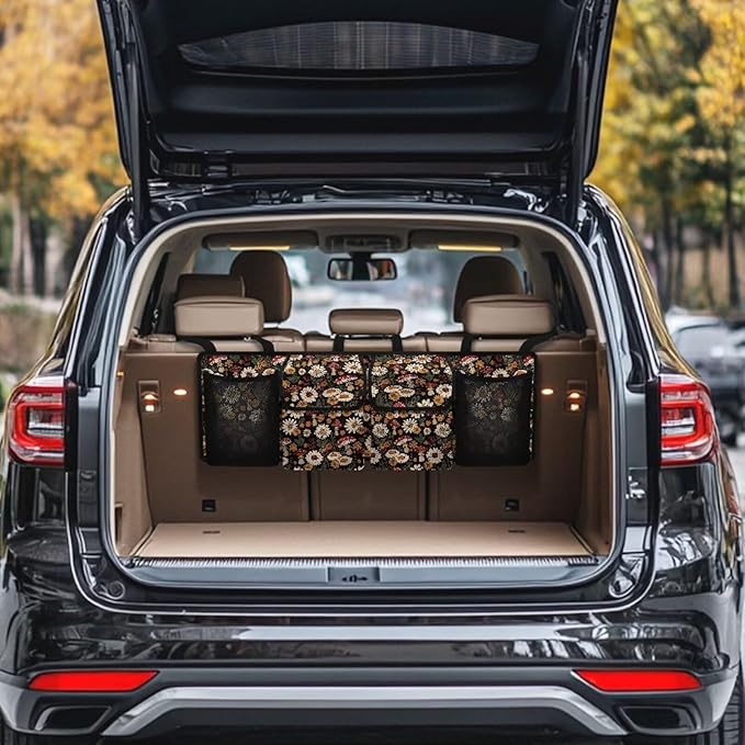 Mushroom Car Trunk Organizer Small Hanging, Daisy Car Organizer SUV Backseat Hanging Car Storage Organizer with Lids Collapsible Cargo Storage Bag