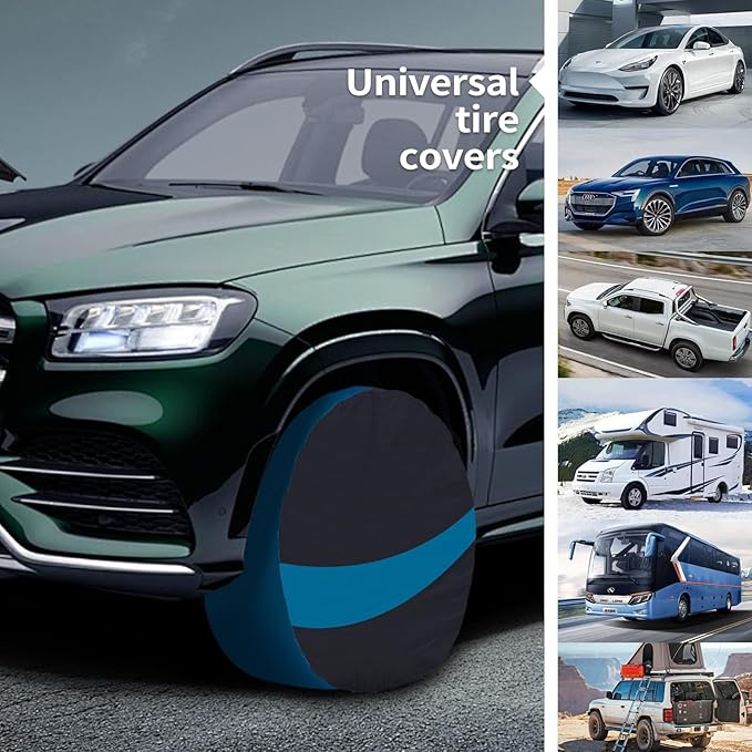JURMON Tire Covers 4 Pack,Tough Tire Wheel Protector for Jeep, Camper, SUV, Travel Trailer,RV, Truck,Universal Outdoor Waterproof Anti-UV Snow Sun Rain Tire Covers Set Fits Tire Diameters 24-26 Inche