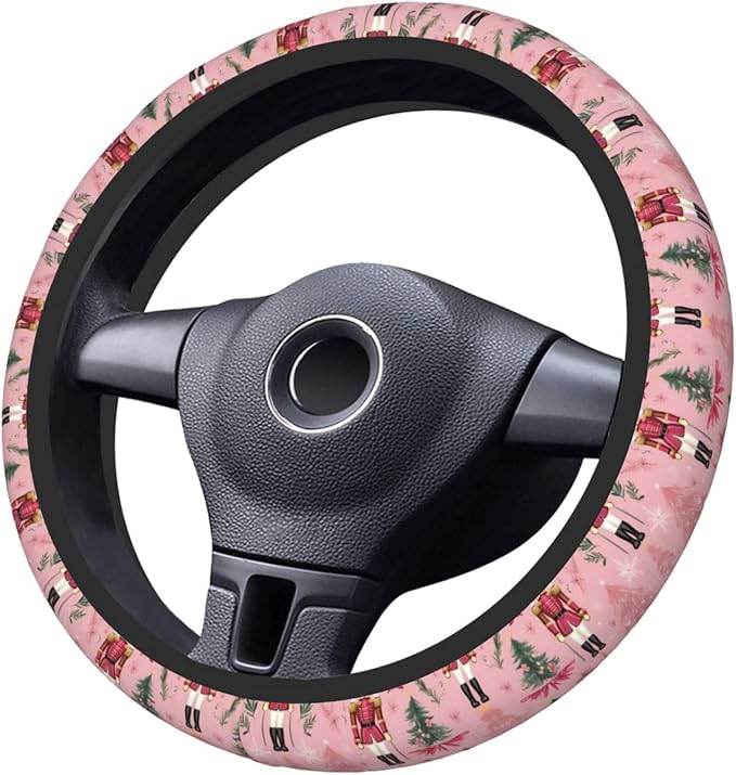 Nutcracker Christmas Xmas Flower Neoprene Steering Wheel Covers Women Men Car Accessories, Universal 15 Inch Fit Auto, Suvs, Truck