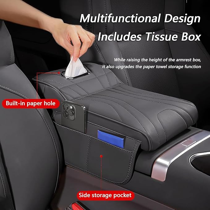 Car Center Console Cover for Lexus RX 350 2021-2023, Memory Foam Arm Rest Cushion Pad Waterproof Non-Slip Universal Interior Accessories with Pocket and Tissue Box,Beige