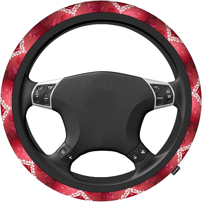 Swono Valentine Steering Wheel Cover, Romantic Red Love Heart Rose Flowers Breathable Auto Car Steering Wheel Cushion Case for Men Universal 15 Inch Steering Wheel Protection