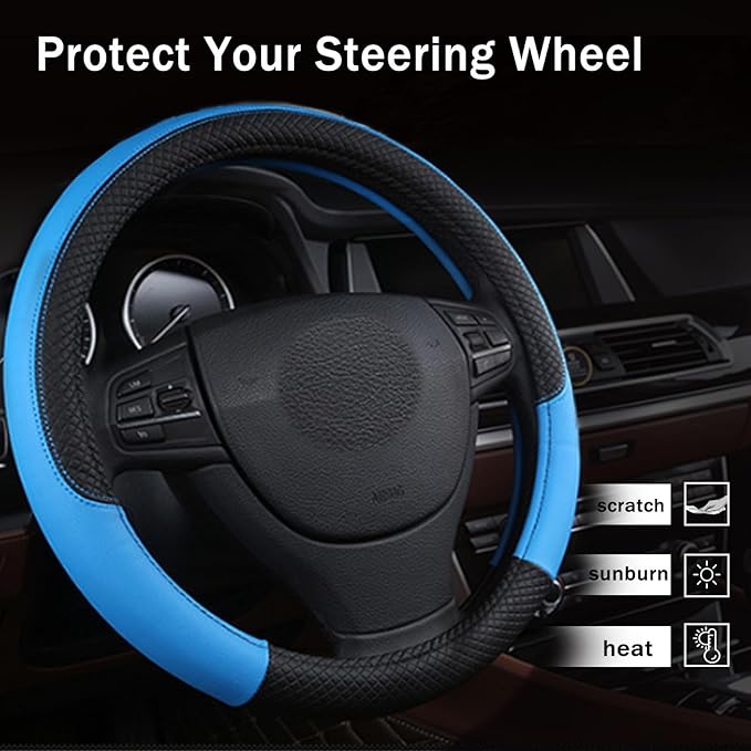 Steering Wheel Cover for Honda Pilot 2003-2025, Leather Easy Installation Car Interior Accessories Breathable Auto Protector Non Slip Grip,Blue