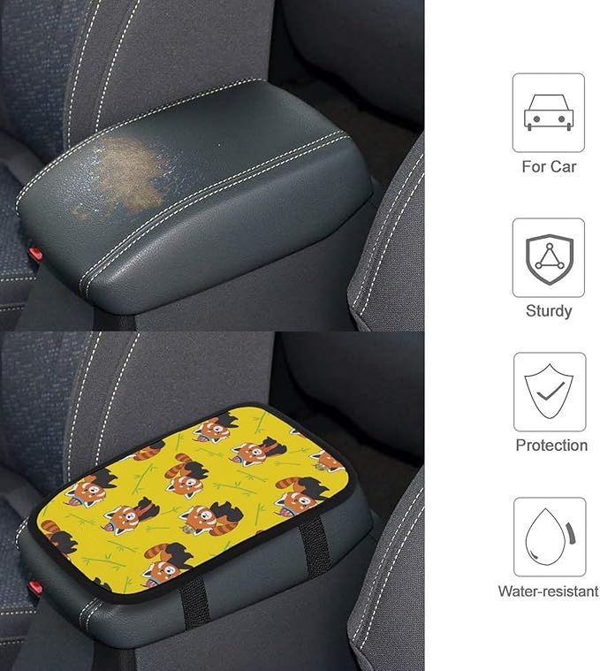 Car Armrest Cushion Soft Cover Red Panda, Tray Storage Center Console Box Pad, Protect Interior of Most Vehicles