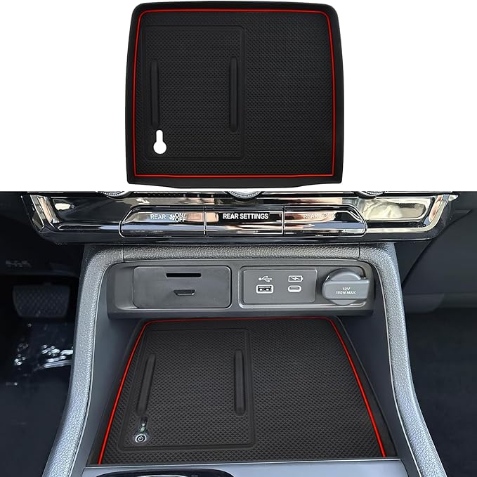 Center Console Silicone Mat Fit for Honda Pilot Accessories 2023-2025 2026 for Passport Accessories 2026 Wireless Charging Mat Non-Slip Protector Pad (Red)