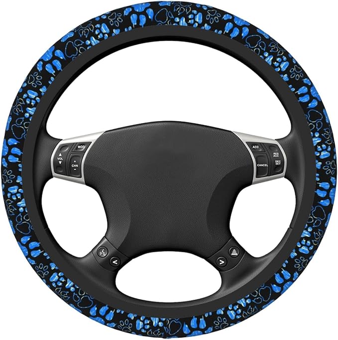 Dog Paw Print Steering Wheel Cover Anti-Slip,Sweat Absorption Universal 15 inch Steering Wheel Covers Cute car Accessories for Men Women