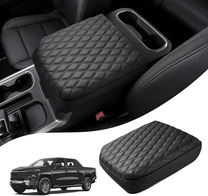Autorder Center Console Cover for GMC Sierra/Chevy Silverado 2019-2025 2026 Accessories Armrest Cushion Cover Nappa Leather Middle Console Covers Console Cushion Pad Anti-Scratch(Bucket Seat Only)