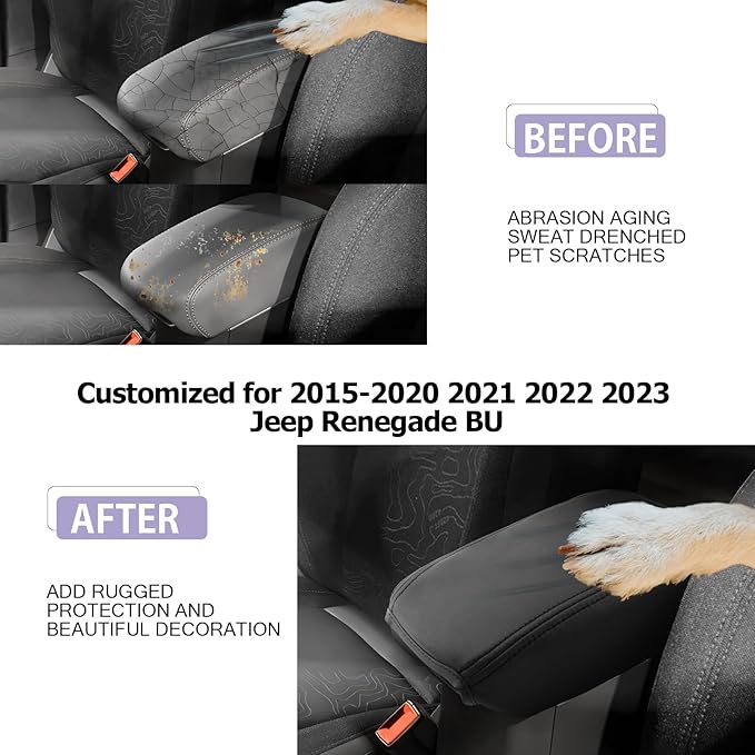 LUWU Renegade Center Console Cover Compatible with 2015-2021 2022 2023 Renegade Accessories Renegade BU Armrest Console Cover Armrest Cover Center Console Pad Soft Leather,Black