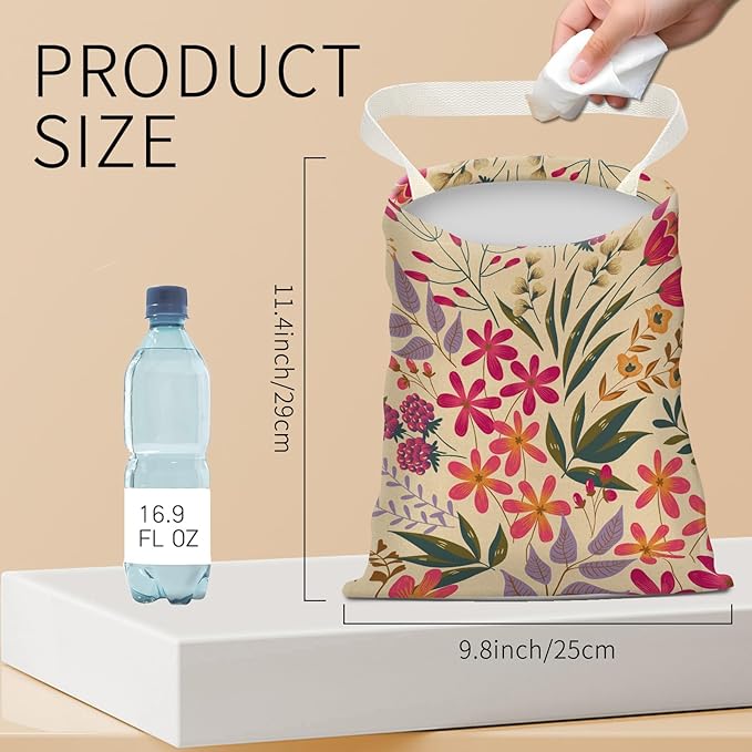 BEAKND Hanging Car Garbage Bag, Cute Car Trash Can Bag, Automotive Accessories for Women Men Cute Colorful Floral