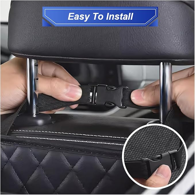 Car Back Seat Organizer, Waterproof Leather Automotive Backseat Hanging Bag with Cup Holders, Large Capacity Car Trash Can, Vehicle Travel Accessories for Most Vehicles (1PC/Black)