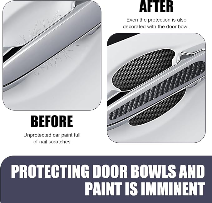8 PCS Car Door Handle Scratch Protector, Carbon Fiber Anti-Scratch Car Door Bowl Handle Paint Scratch Protector, Universal Door Handle Protectors for Vehicles (Black)