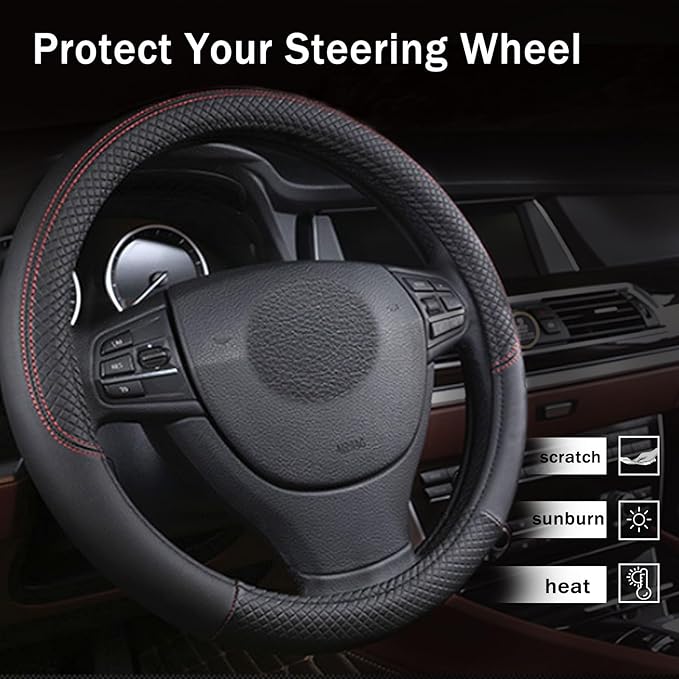 Steering Wheel Cover for Jeep Grand Cherokee 2025 2022-2024, Leather Easy Installation Car Interior Accessories Breathable Auto Protector Non Slip Grip,Black