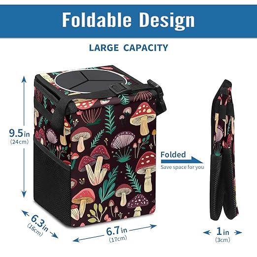 GVGHIDZ Car Trash Can – Multi-Purpose, Lightweight and Portable with Durable Water-Resistant Coating, No Installation Required, Practical and Ample Capacity, Variety of Colors.Mushroom