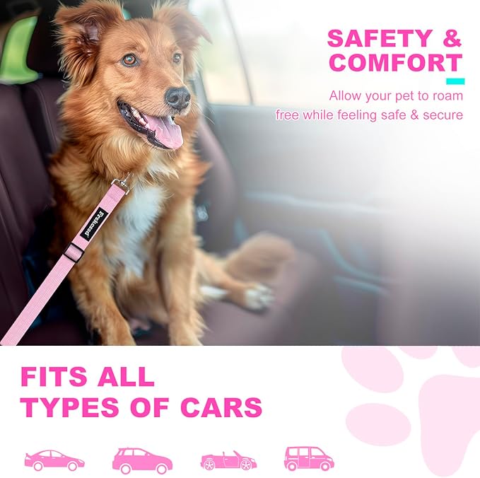 2 PCS Dog Seat Belt for Car Frskcssd Adjustable Dog Car Harness Heavy Duty Nylon Dogs Safety Seat Belt (Black+Pink)