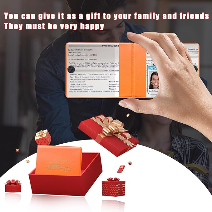 Ziciner Car Registration Insurance Holder, 2Pack Essential Auto Card Document Glove Box Organizer with Touch Fastener, Vehicle Interior Accessories Perfect for Most Car, Truck, SUV (Orange/Gold Words)