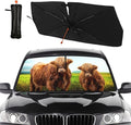 DOPINDU Highland Cattle Car Windshield Sun Shade Umbrella Bendable Handle Foldable Cute Cow Sunshade with Mirror Cut-Out Block UV Rays Keep Vehicle Cool for Most Sedans SUV Trucks Cars 57"x30"