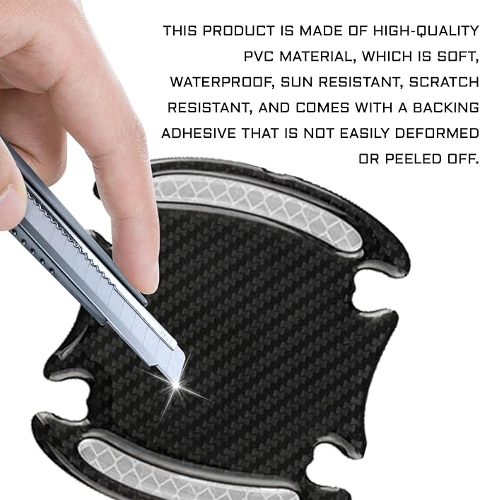 8PCS Car Door Handle Scratch Protectors, 3D Carbon Fiber Door Handle Bowl Cover Guards for Vehicles, Reflective Automotive Doors Handles Cup Accessories Paint Protective Film Sticker(Silver)