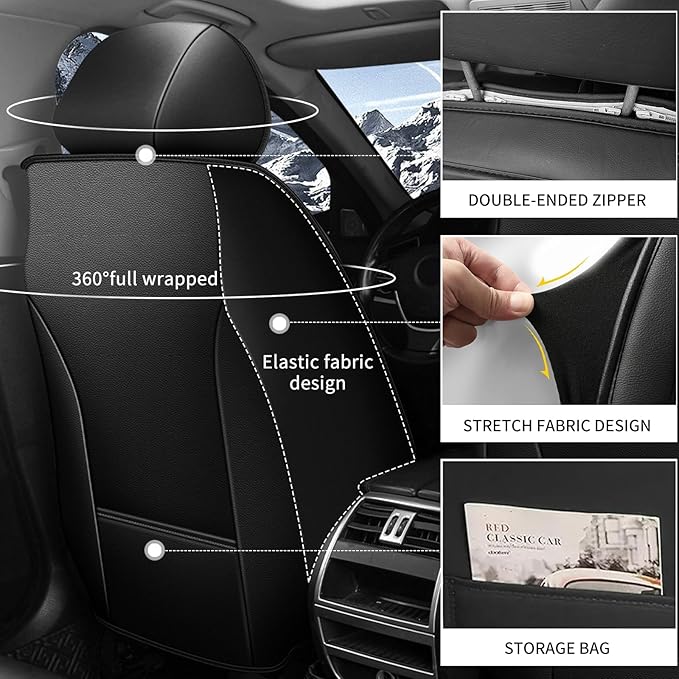 YORKNEIC Seat Covers Full Set Fit for kia Optima 2002-2020 Leather Car Seat Covers for Optima Automotive Seat Cushion with Airbag Compatible (5 Seats,Black&Grey)