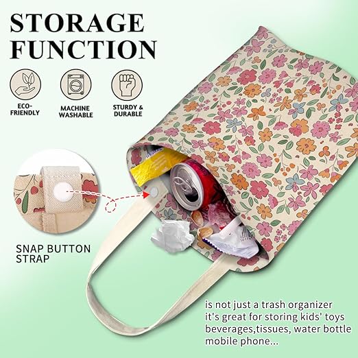 ABUIFDK Car Trash Can, Cute Car Trash Bag, Hanging Car Organizer and Storage Bag, Trash Bin for Car Accessories, Vehicle, Travelling, Camping Cute Colorful Floral