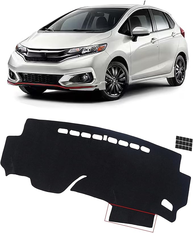 Upgraded Dash Mat Compatible with 2020-2015 Honda Fit (Extended Edition) Polyester Dash Board UV Protection Non-Slip Windshield Reflective DashCover Interior Accessory Black