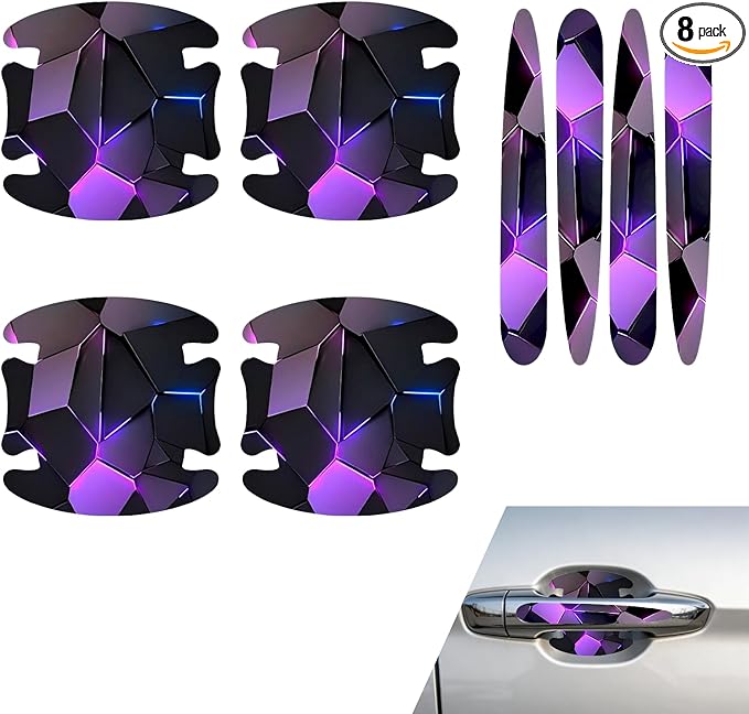 8PCS Car Door Handle Scratch Protectors, 3D Carbon Fiber Door Handle Bowl Sticker, Waterproof Scratch-resistant Self-adhesive Protective Film, Universal for Most Vehicles (Purple)