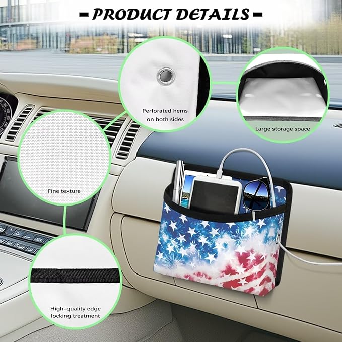 Renewold Fashion American Flag Car Side Pocket Organizer Small Pocket Bag Phone Coin Sunglasses Holder Storage Tray for Car Back Front Seat Door Window Console Universal Car Organizer Pouch