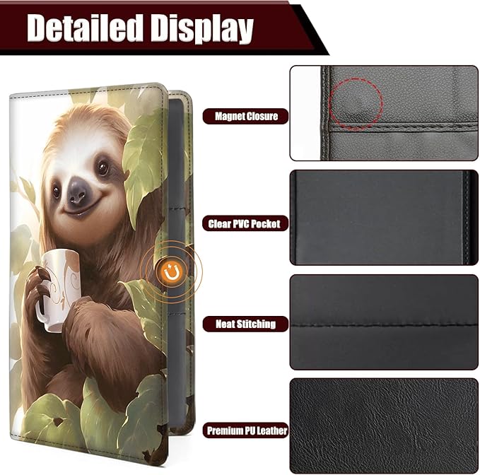 Yuxcfhjfe Car Registration and Insurance Holder, PU Leather Auto Document Holder for Men&Women, Vehicle Glove Box Compartment Organizer with Magnetic Shut for Driver's License, Retro Sloth Pattern
