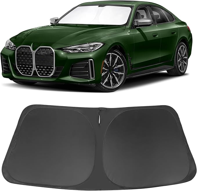 Windshield Sun Shade Custom Fit for 2022 2023 2024 2025 BMW i4 M50 Accessories Foldable Sunshade Sun Blocker Protect Car from Sun Rays & Heat Damage Keep Car Cooler