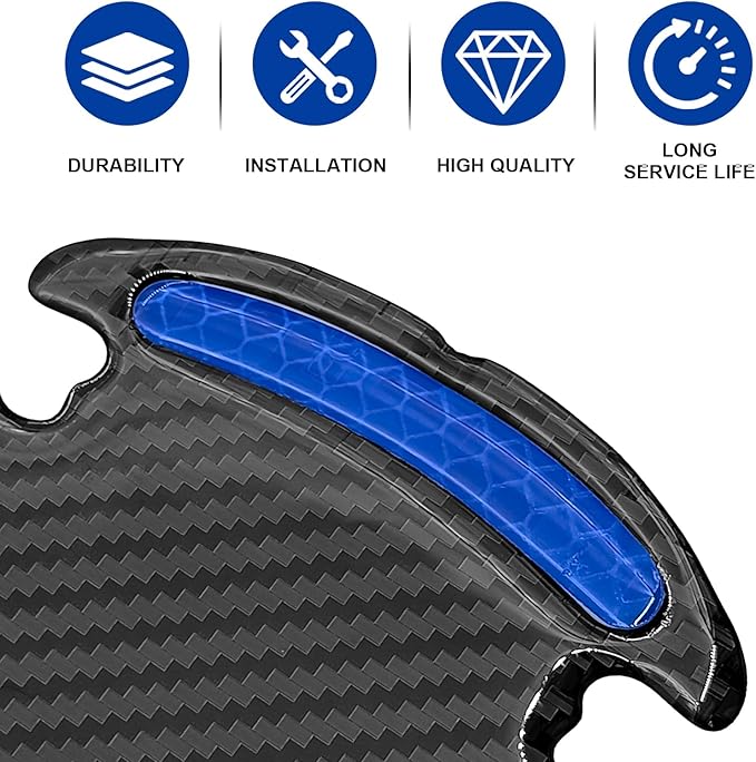 8PCS Universal Car Door Handle Protector Sticker - 3D Carbon Fiber Anti-Scratch Cover, Self-Adhesive & Non-Marking Reflective Safety Strips, Paint Protection Film (Blue)