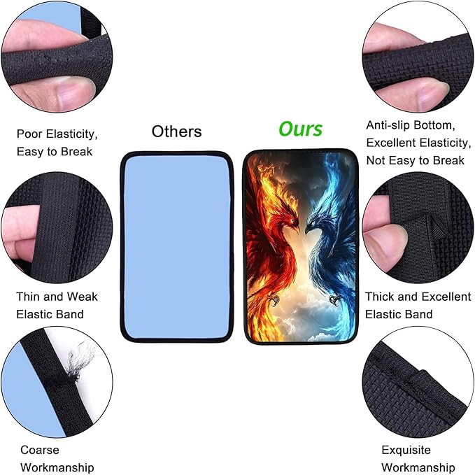 JANENFNA Car Armrest Cover Pads Universal Fashion Cute Auto Center Console Armrest Cover Pad with 2PCS Car Coasters Soft Waterproof Car Armrest Seat Protector for Women,LCE Fire Phoenix