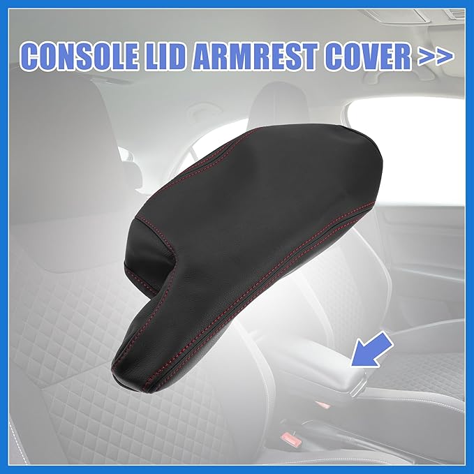 Car Center Console Armrest Cover for Mazda 3 2014-2016 Faux Leather Interior Arm Rest Cover Elbow Cushion Pad Black Red Stitches Auto Accessories