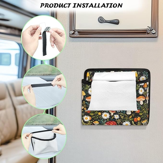 Renewold Car Pocket Organizer for Console Door Between Seat Vehicles Organizer Bag Storage Pouch Storage Box Cell Phone Holder for Auto Travel Automotive Interior Accessories Mushroom Daisy